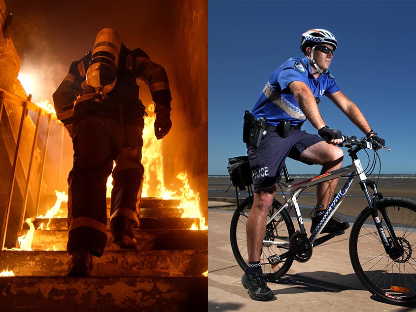 A firefighter and police officer